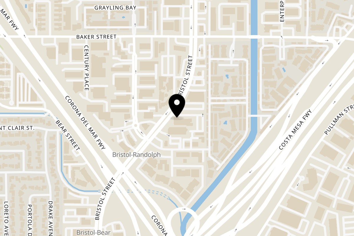 Map showing the location of Bred Hot Chicken Bred Hot Chicken Costa Mesa on 2930 Bristol St suite A104 in Costa Mesa